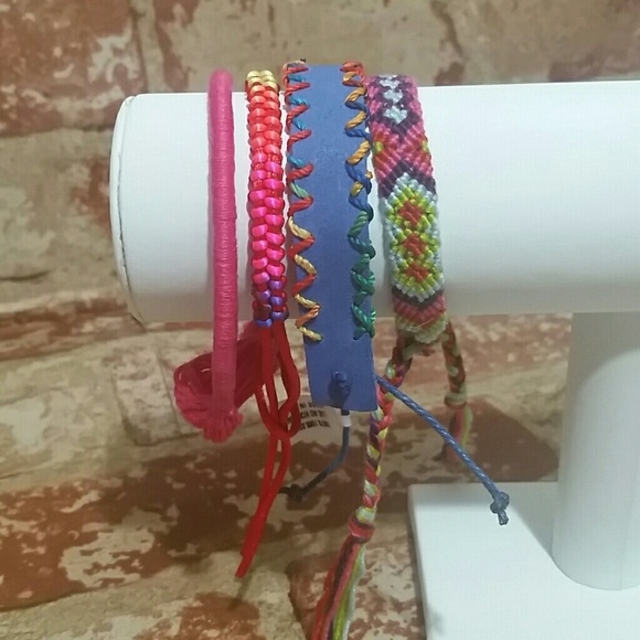 Friendship Bracelet Set 4 Street style blue pink orange purple multicolor NEW - Picture 2 of 4